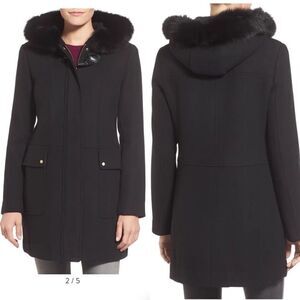 Toggle Closure Hooded Duffle with Genuine Fox Fur Trim
ELLEN TRACY